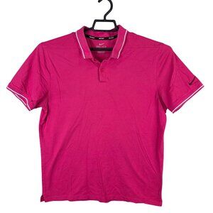 Womens Nike Dri Fit Pink Polo Shirt White Trim Short Sleeve Cotton Nylon Blend L